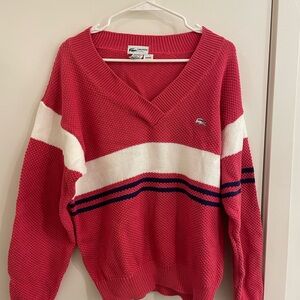 Lacoste Pink and White Crew Neck Sweater